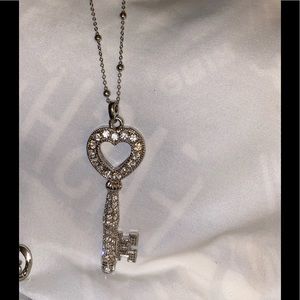 Rhinestone silver key necklace
